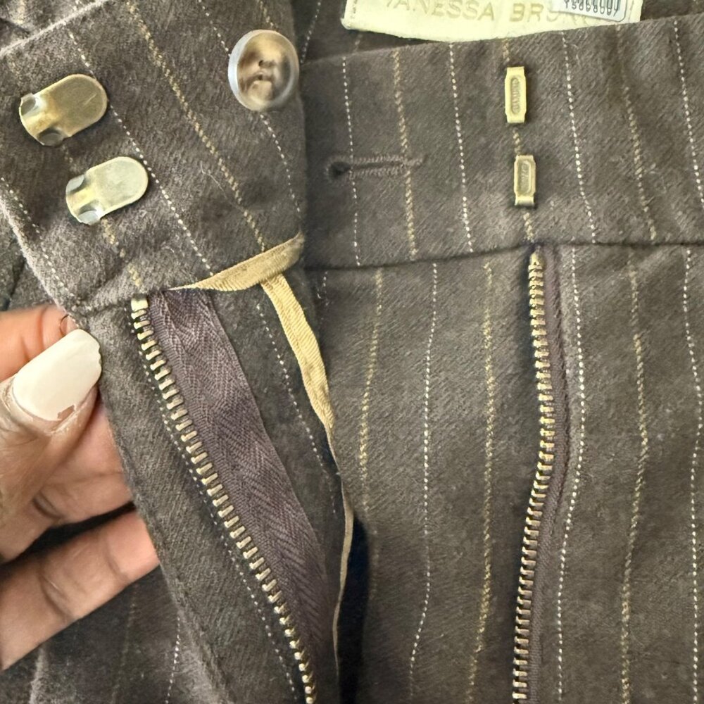 Vanessa Bruno Brown Pinstripe Wide-Leg Trousers Size 40 Wool Viscose Blend Women - Picture 7 of 16